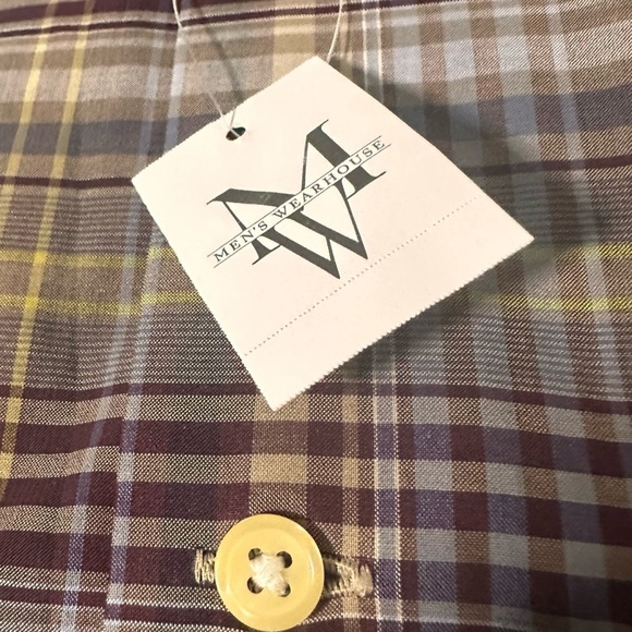 NWT Joseph Abboud Long Sleeve Burgundy Yellow Blue Plaid Button Shirt Size 2X - Picture 7 of 8